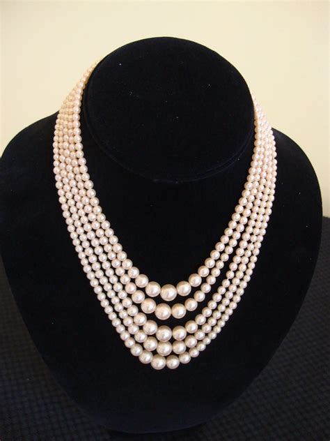 vintage 5 strand pearl necklace